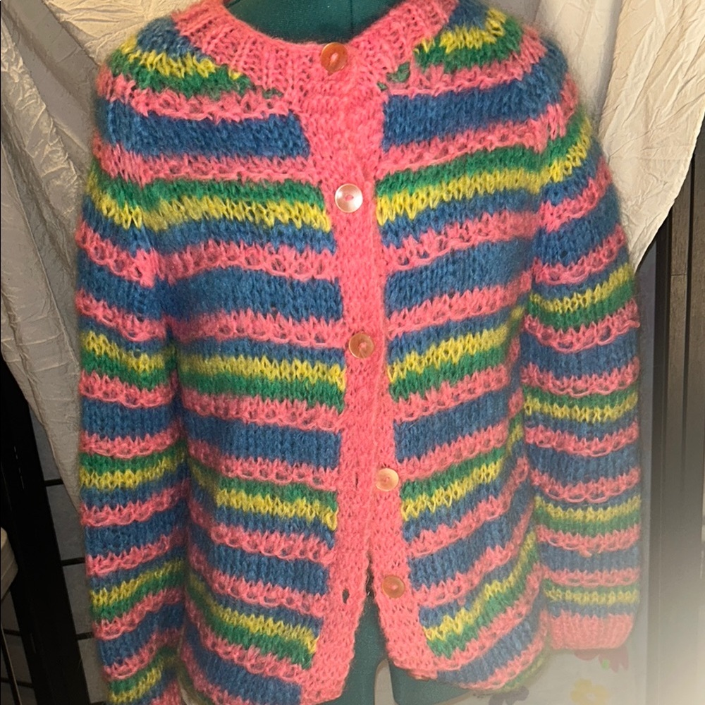 Vintage Vibrant Striped Women's  wool Cardigan made in Italy size s/m